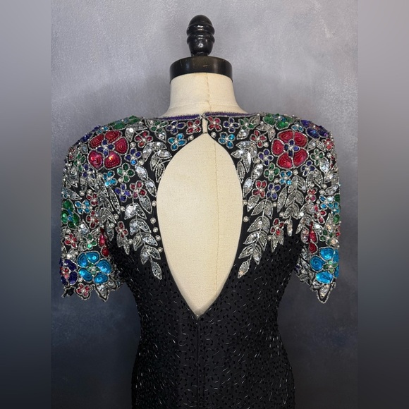 ✨ Vintage 1980s Stenay Black Silk Beaded Dress – Made in India ✨ - Picture 9 of 13